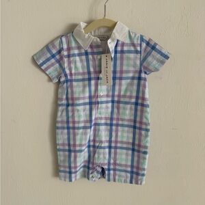 Janie and Jack Pastel Plaid Button-Up Romper with White Collar
